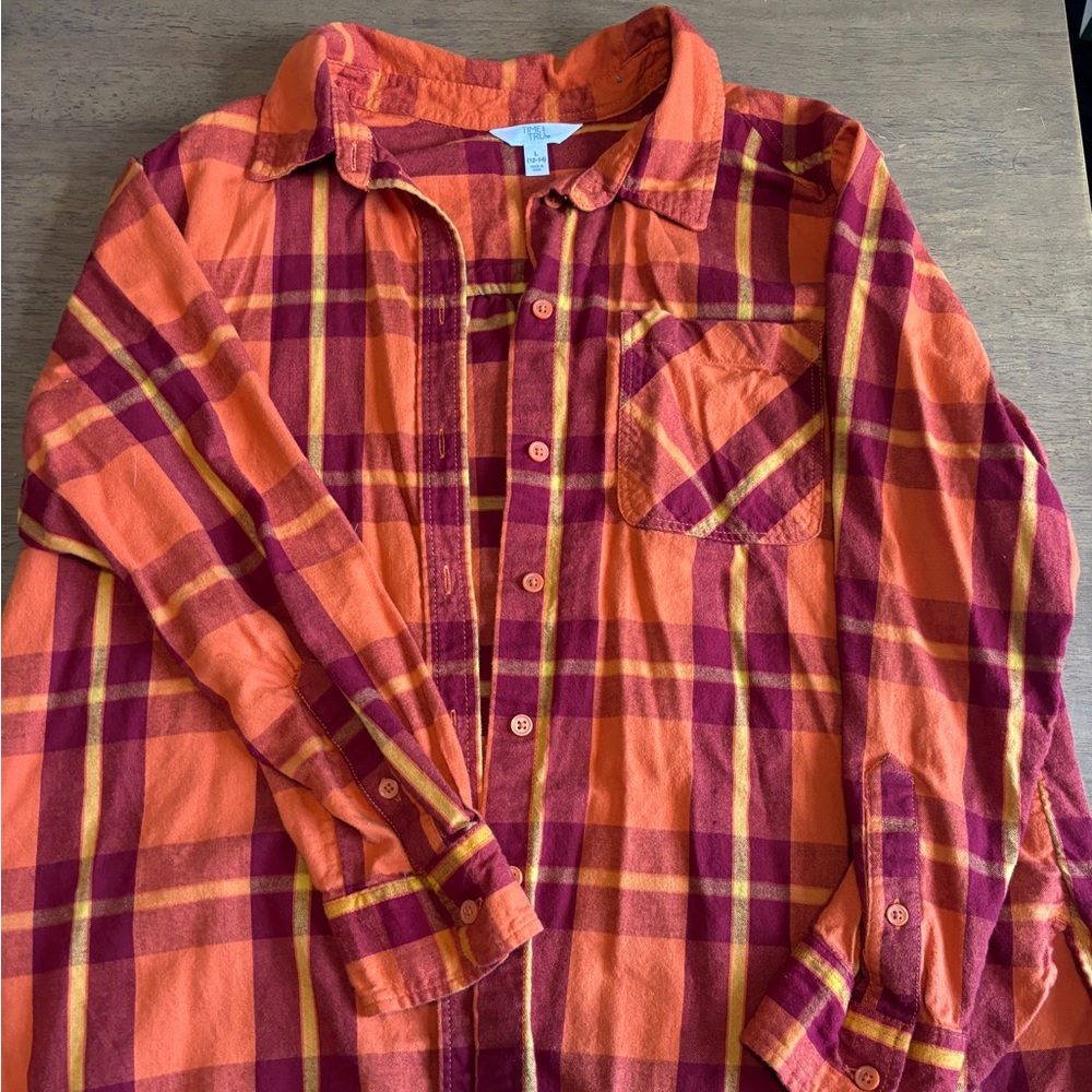 Time and Tru Orange and Burgundy Flannel